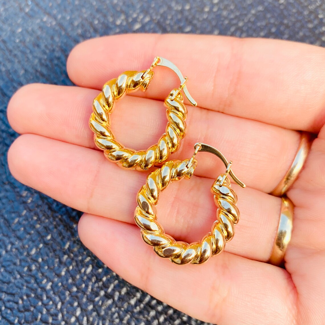 18k Gold Filled Croissant Hoops Gold Twisted Hoops Dainty Etsy