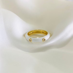 Colorful Enamel Ring, Multi Color Enamel Band, Multi-Color Stacking Ring, Colored Stacking Rings, 18k Gold Filled Ring, Rings, Gift for her White