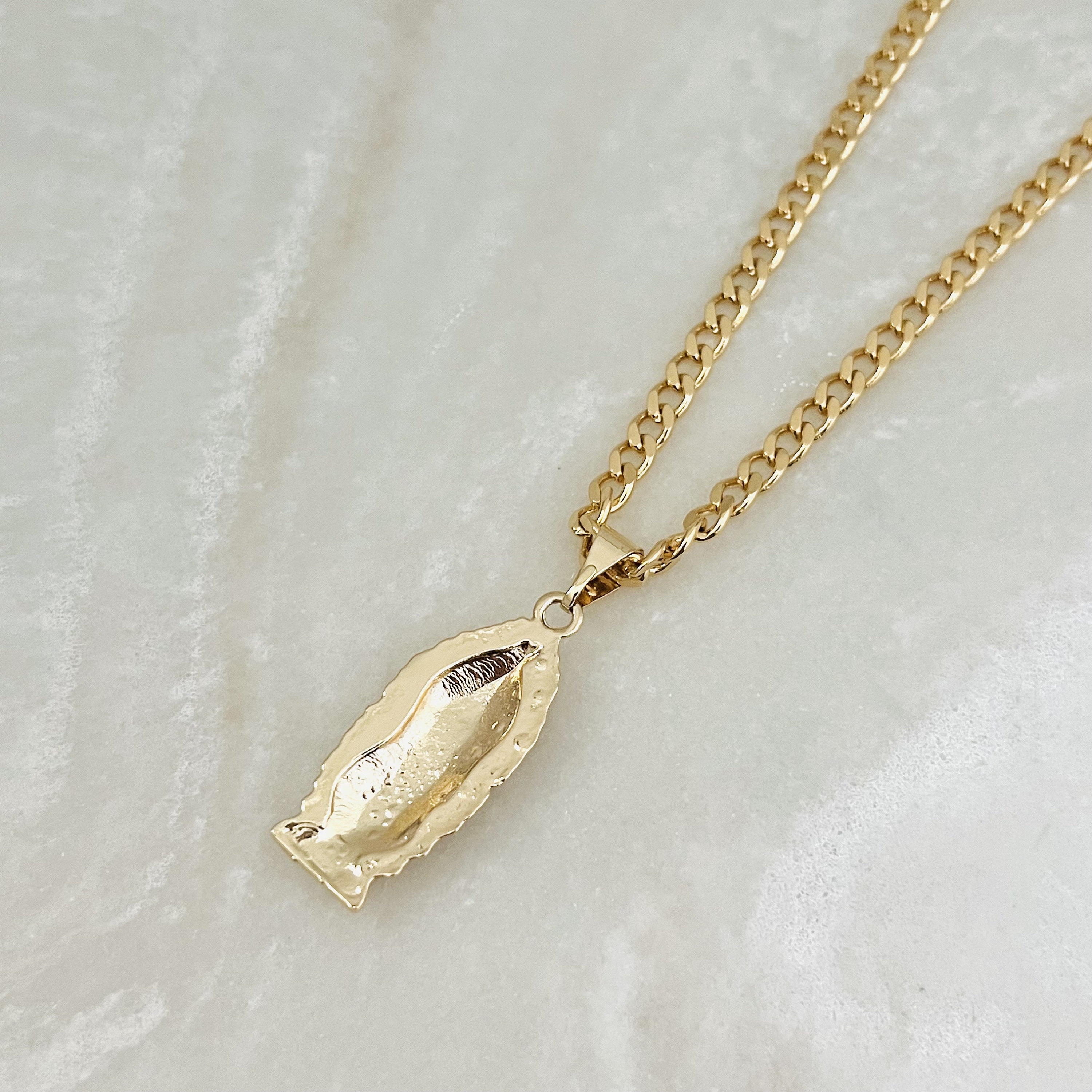 Oro Uomo Collana Cubana Uomo Con Ciondolo Guadalupe Ovale, Placcatura
