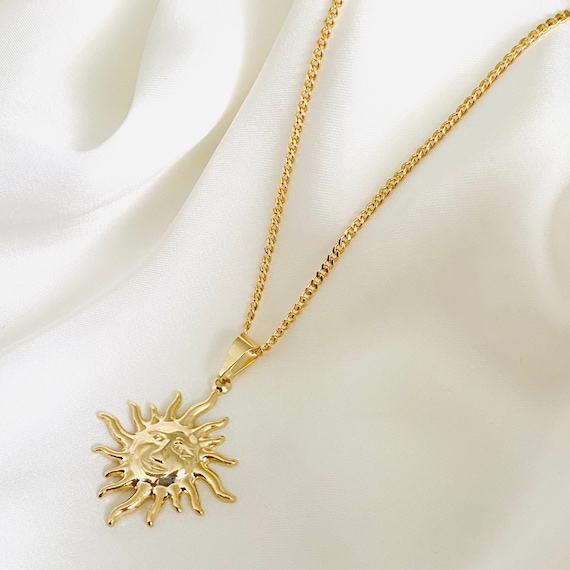 太陽の顔ネックレス、18Kゴールドフィルド太陽ネックレス、ゴールド