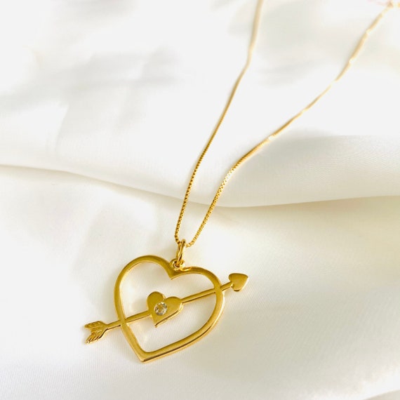 18k Gold Filled Open Heart Necklace Gold Heart Charm Necklace