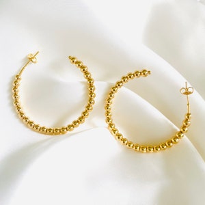 18k Gold Filled Beaded Hoops, Ball Hoop Earrings, Beaded Earrings, Medium Gold Hoops, Gold Hoop Earrings, Boho Hoop Earrings