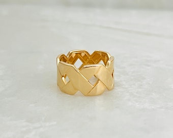 Chunky Gold Ring, Vintage Signet Ring, Thick Band Ring, Wide Ring, X- Ring, Gold Filled Ring, Gold Waterproof Thumb Ring