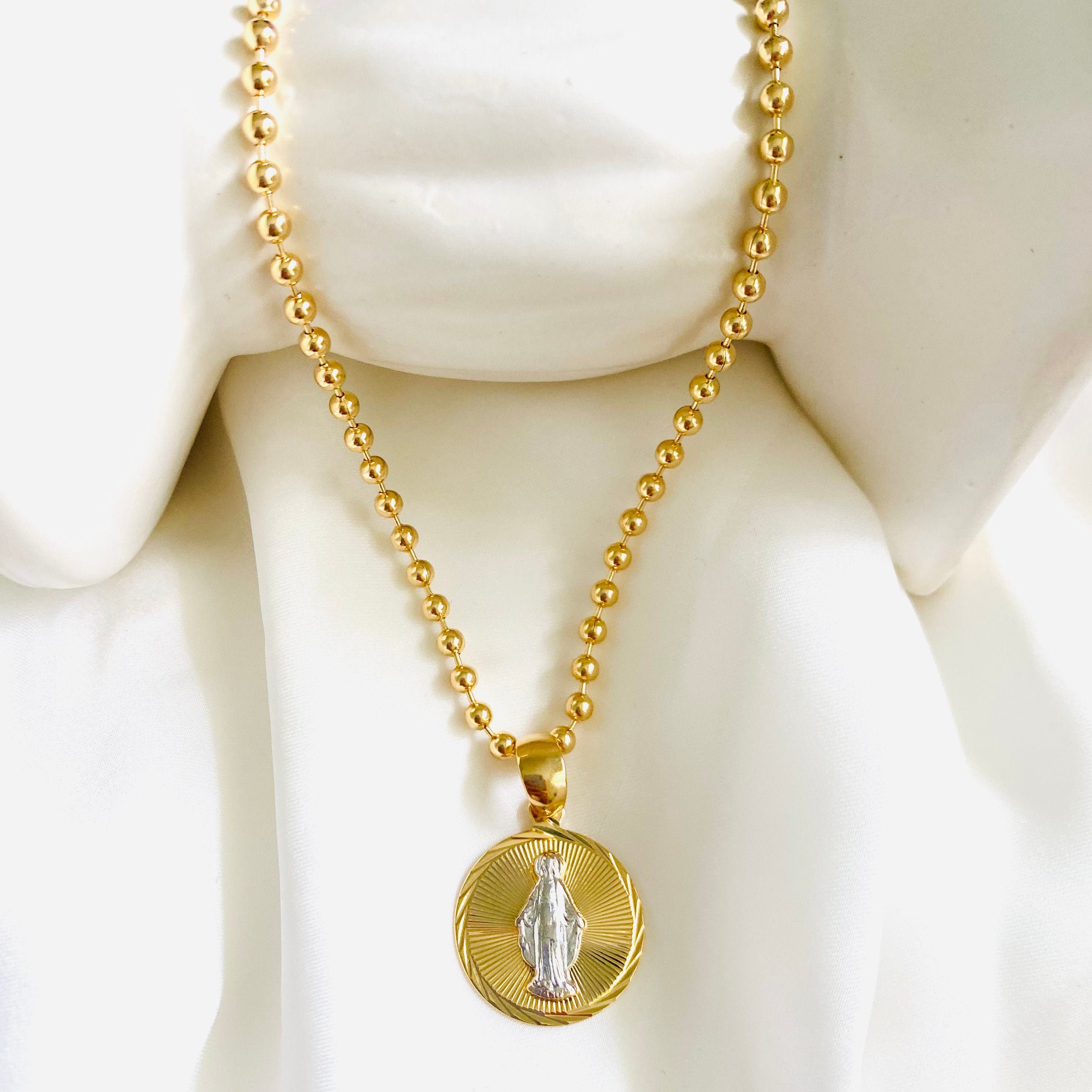 Herren Damen Rosenkranz Kreuz Kette Halskette Jesus Perlenkette Silber