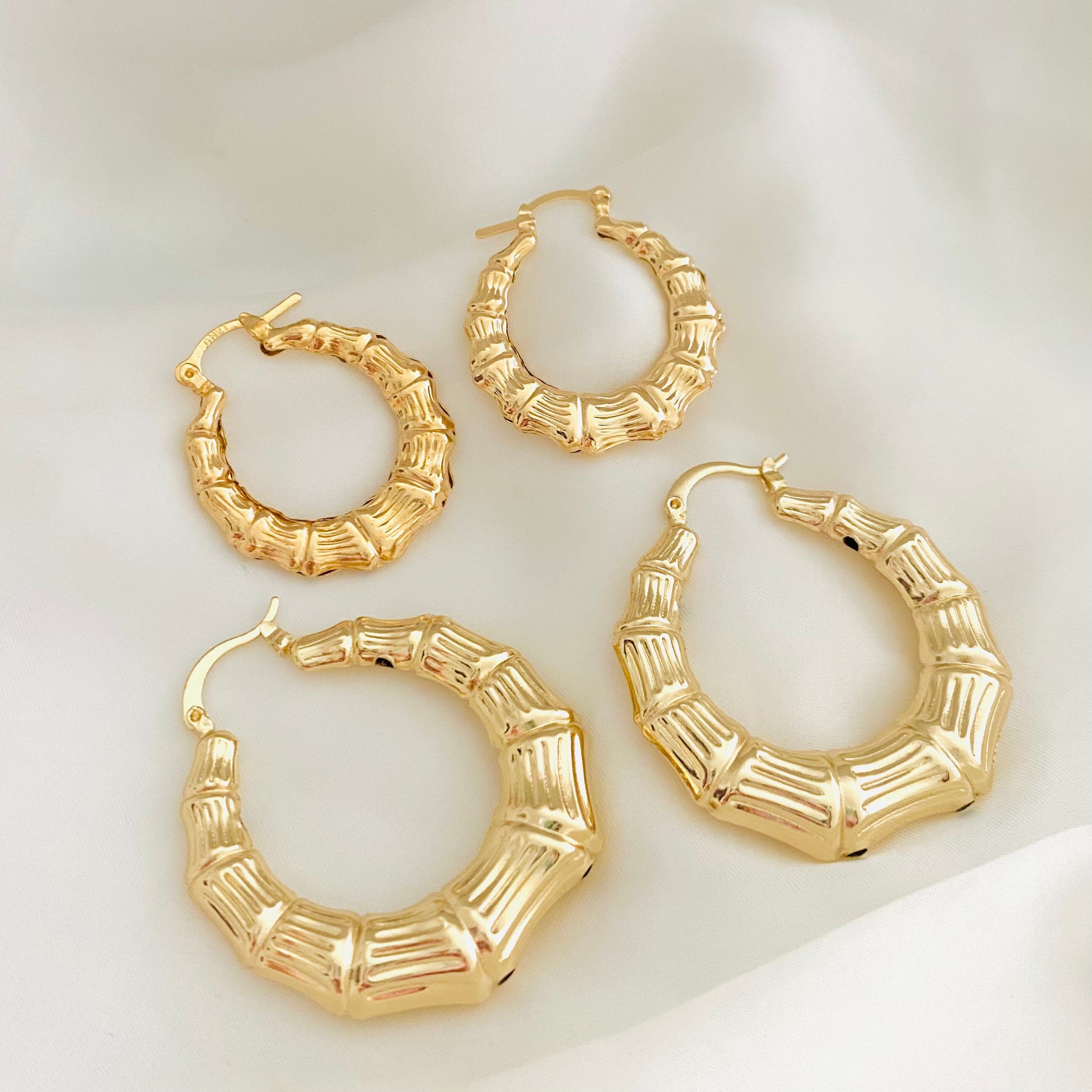 Medium Bamboo Shaped Earrings, Large Gold Hoops, Hammered Gold Hoops, Hoop  Earrings,bamboo Hoops, Chunky Gold Bamboo Hoops,thick Hoops -  Denmark
