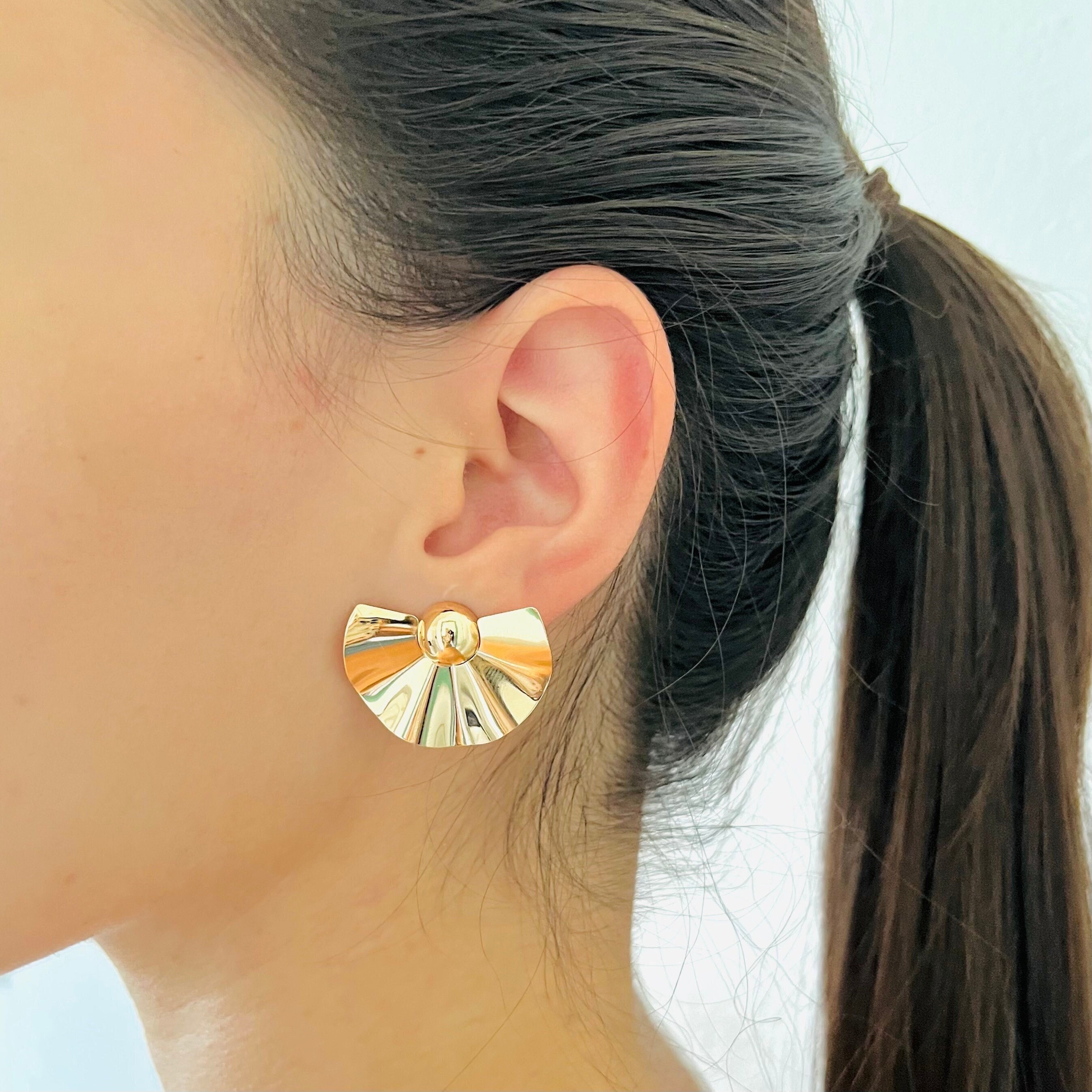 4pcs CZ Paved Gold Fan Shape Earring Posts, Gold Plated Brass Fan Stud  Earrings (#GB-3481) - AliExpress