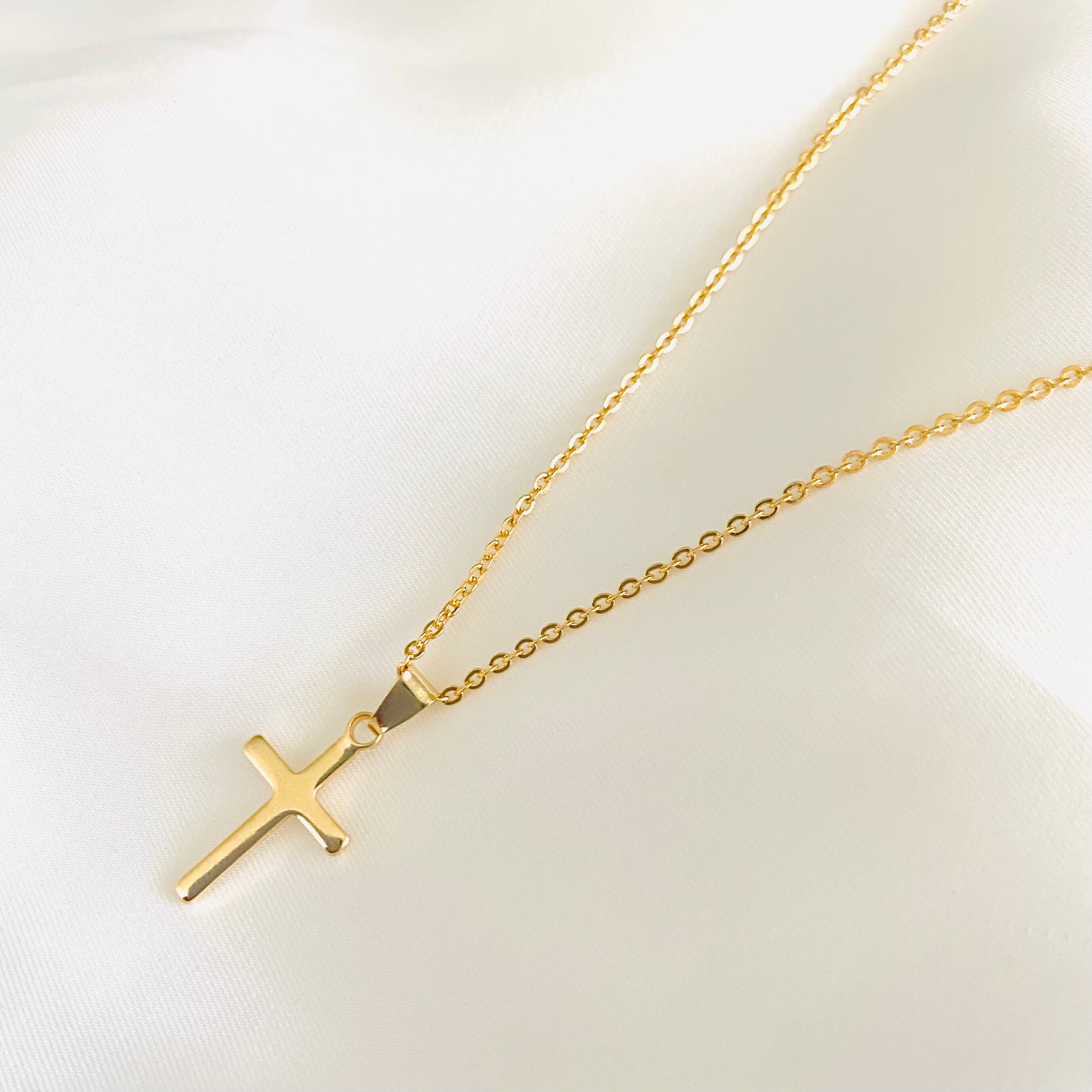 18k Gold Filled Delicate Cross Necklace Solid Gold Cross Etsy UK