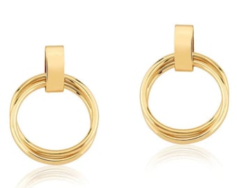 18k Gold Filled Double Hoop Earrings, Gold Dangle Earrings, Modern Hoop Earrings, Medium Hoops, Gold Hoops, Trending Minimalist Hoops