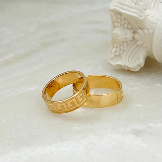 Gold Greek Ring, Greek Jewelry, Greek Key Engraved Ring