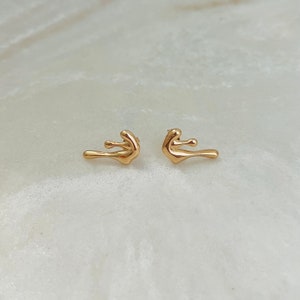 Gold Dripping Earrings, Melting Earrings, Gold Filled Mismatched Earrings, Abstract Stud Earrings, Slime Drip Stud Earrings image 5