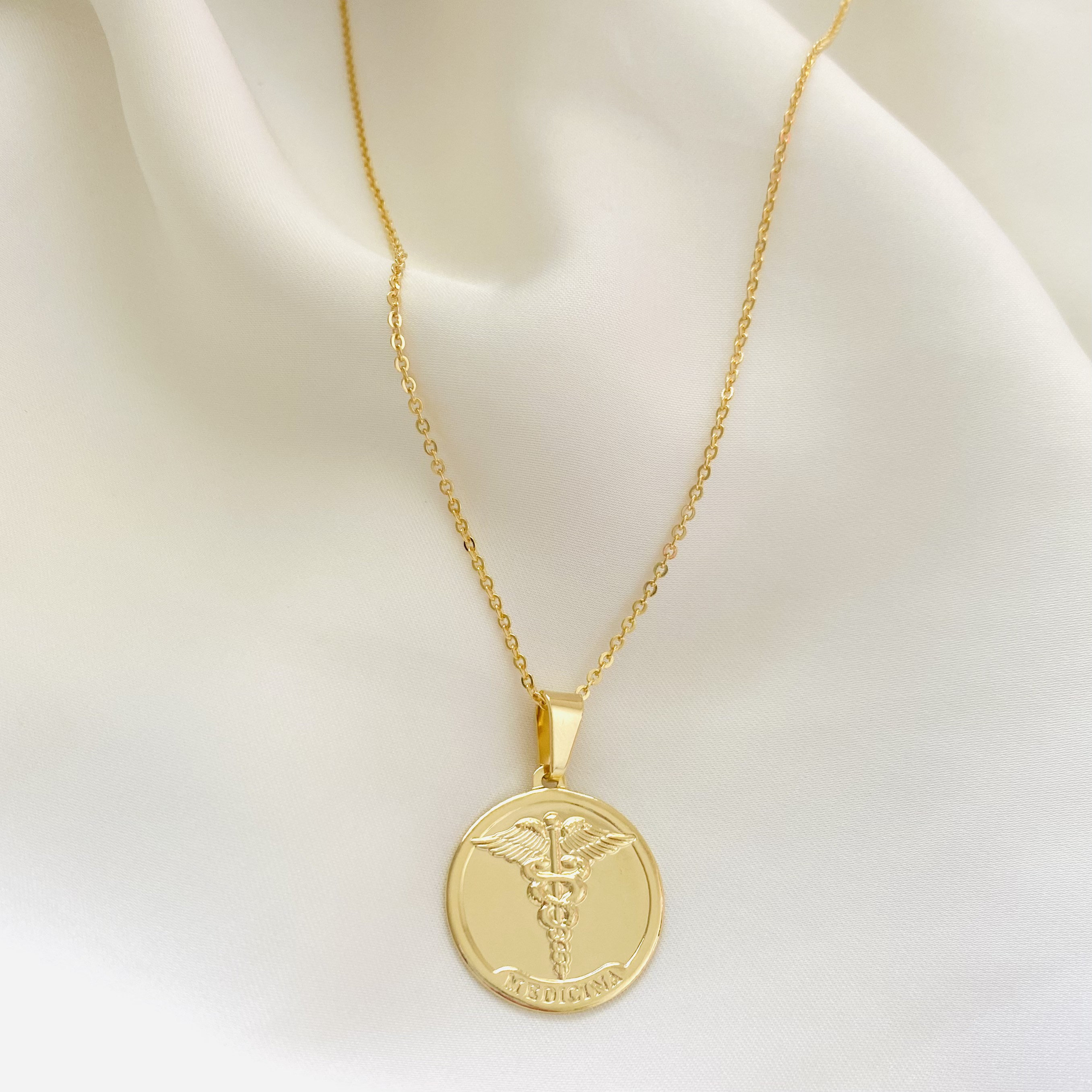 Medical Symbol Necklace Caduceus Necklace Gold Coin Etsy