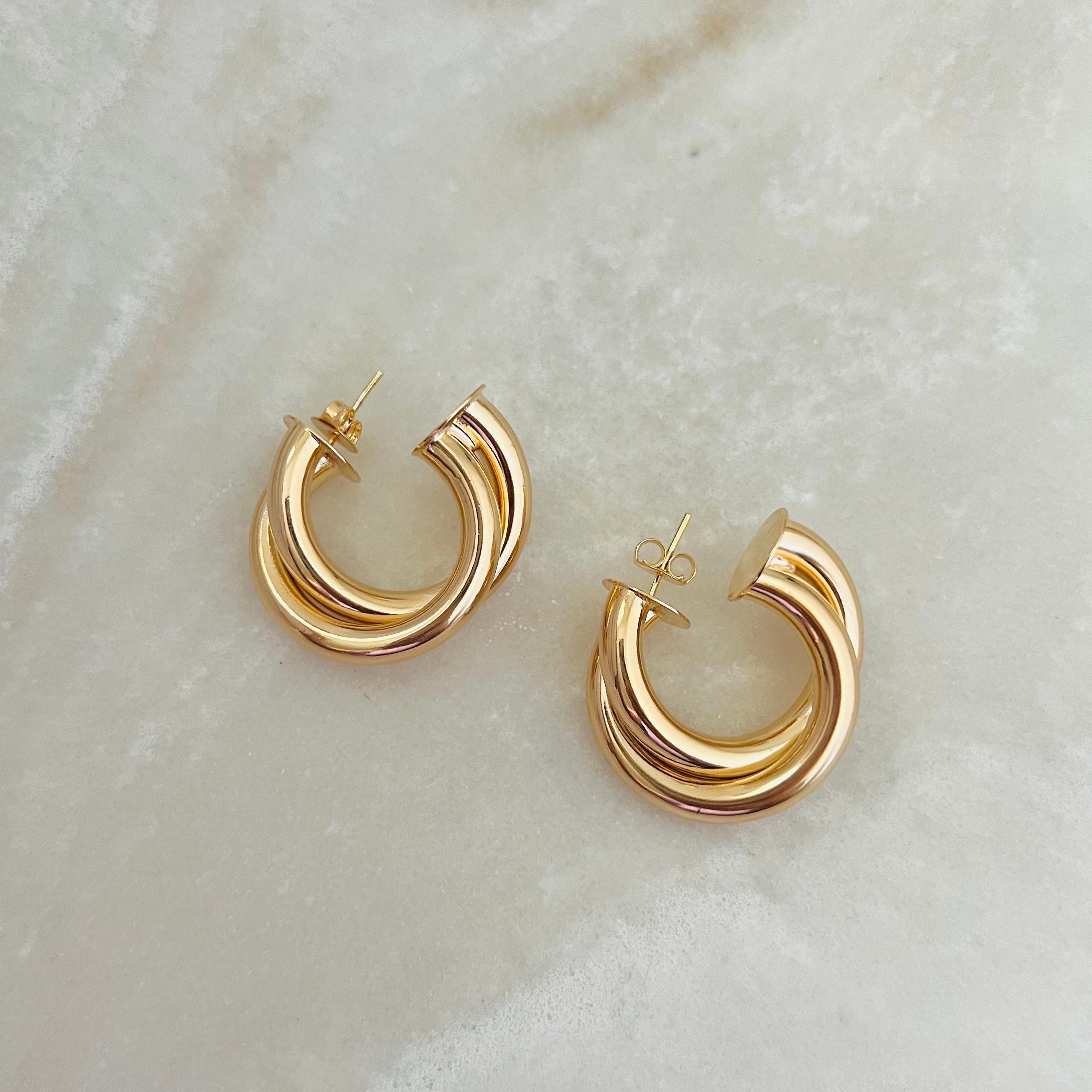☆HEI☆ double chubby hoop earring HE24SPEFG685XXFR Double Gold Hoop Earrings, Chunky Gold Hoops, Gold Filled