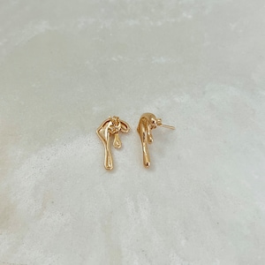 Gold Dripping Earrings, Melting Earrings, Gold Filled Mismatched Earrings, Abstract Stud Earrings, Slime Drip Stud Earrings image 8