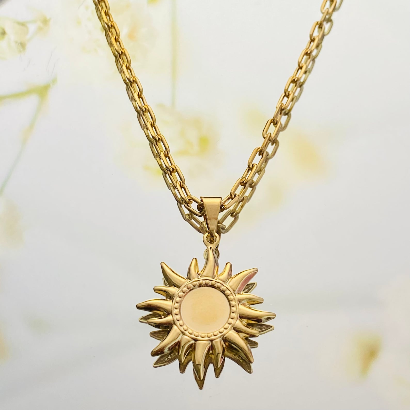 Women Necklace Sun Charm Gold 18k Plated Stainless Steel 45+5cm