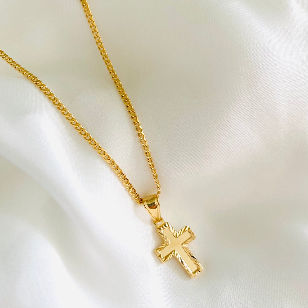 Chunky Cross Necklace, Small Dainty Cross Necklace, 18k Gold Filled