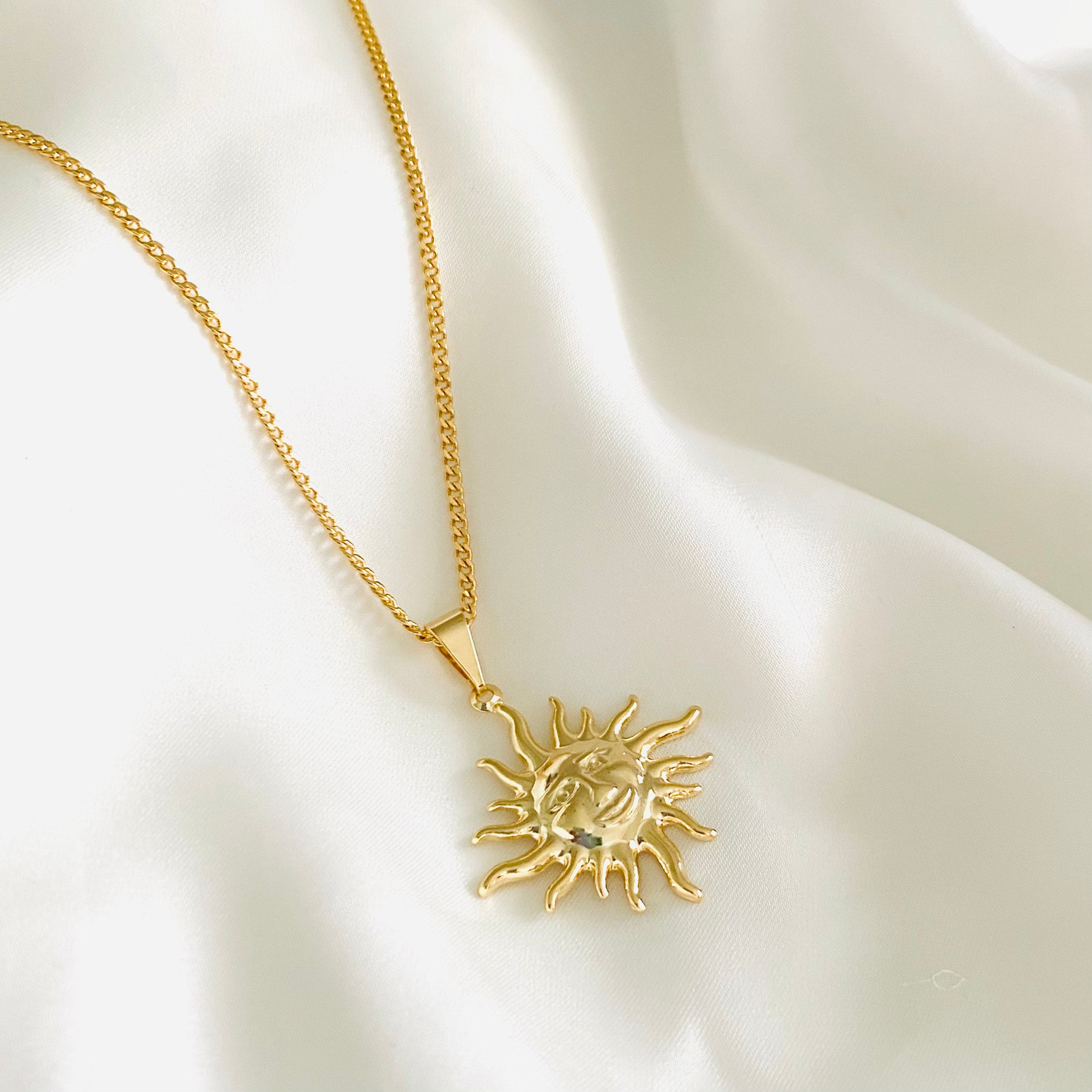 Sun Face Necklace 18k Gold Filled Sun Necklace Gold Sun - Etsy