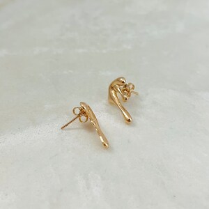 Gold Dripping Earrings, Melting Earrings, Gold Filled Mismatched Earrings, Abstract Stud Earrings, Slime Drip Stud Earrings image 4