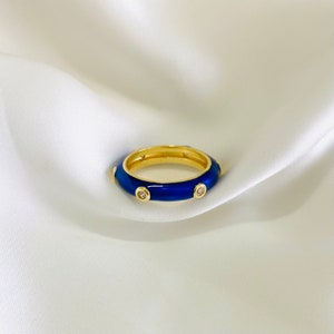 Colorful Enamel Ring, Multi Color Enamel Band, Multi-Color Stacking Ring, Colored Stacking Rings, 18k Gold Filled Ring, Rings, Gift for her Navy Blue
