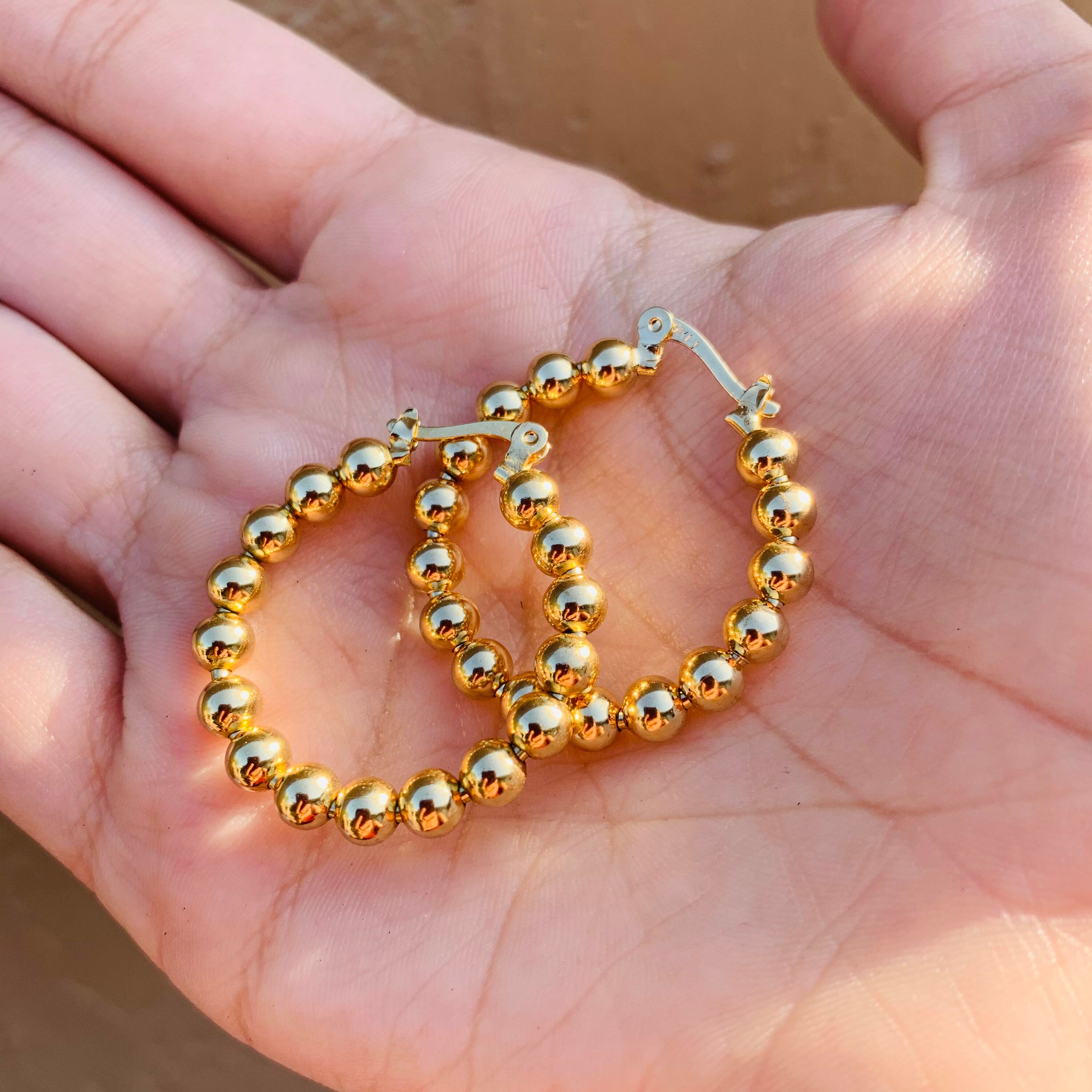 18k Gold Filled Beaded Hoops Ball Hoop Earrings Medium Gold Etsy