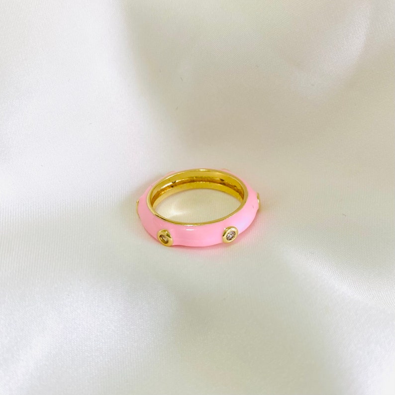Colorful Enamel Ring, Multi Color Enamel Band, Multi-Color Stacking Ring, Colored Stacking Rings, 18k Gold Filled Ring, Rings, Gift for her Light Pink