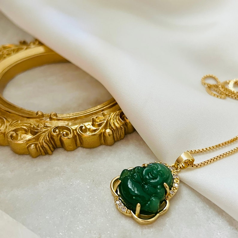 Buddha Necklace, Jade Buddha Necklace, Buddha Pendant, Gold Filled Necklace, Unisex Necklace, Spiritual Gift, Meditation Gift image 5