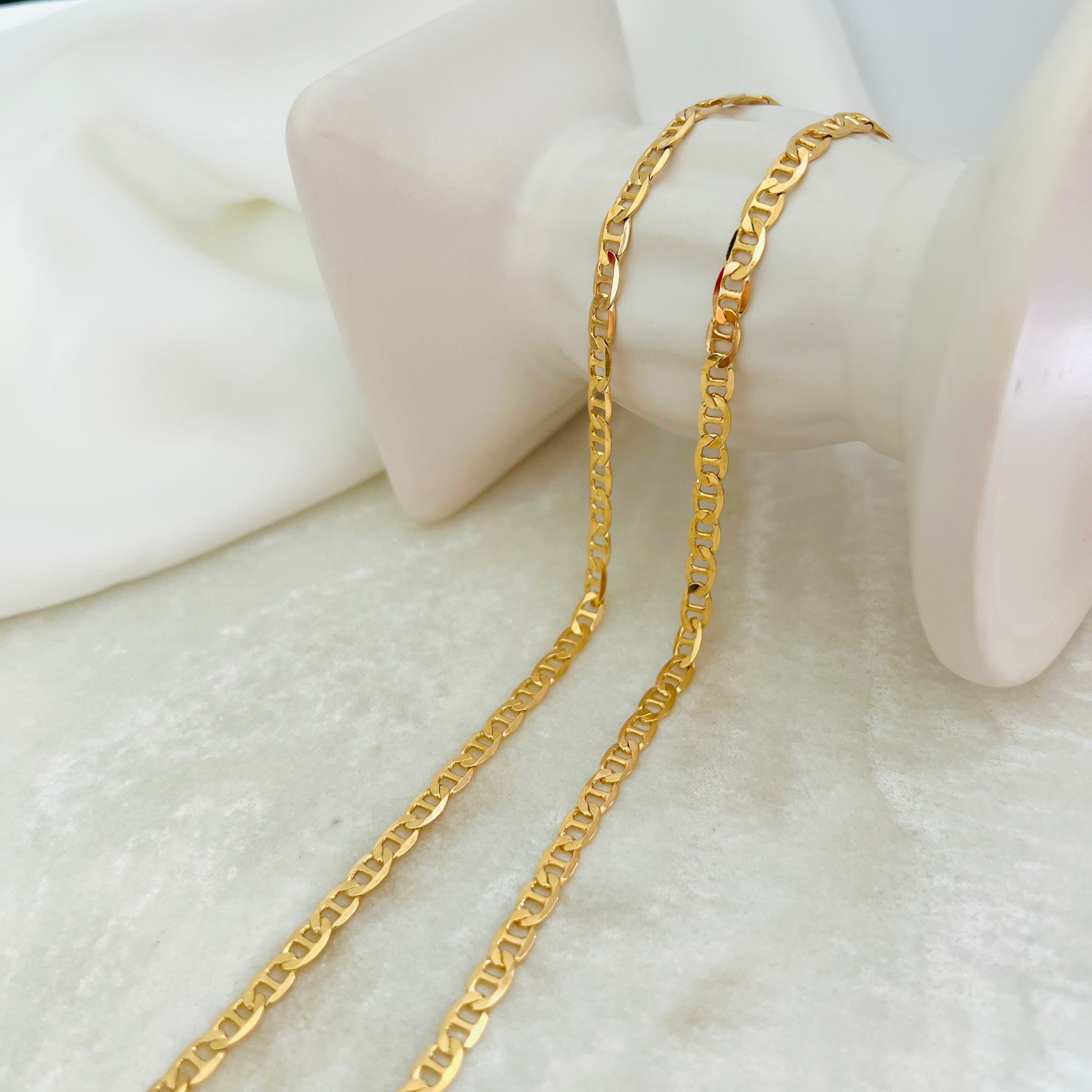 Flat Mariner Chain Necklace, 18k Gold Filled Link Chain, Mariner Anchor ...