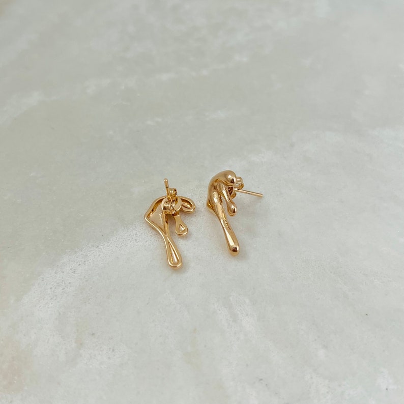 Gold Dripping Earrings, Melting Earrings, Gold Filled Mismatched Earrings, Abstract Stud Earrings, Slime Drip Stud Earrings image 9