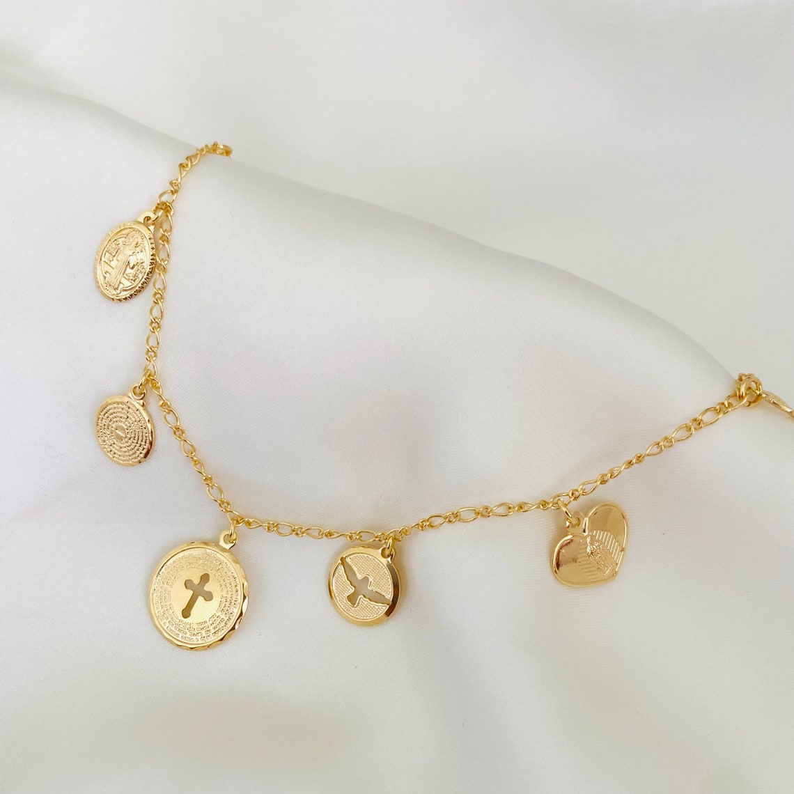Religious Charm Bracelet Religious Jewelry Coin Bracelet Etsy