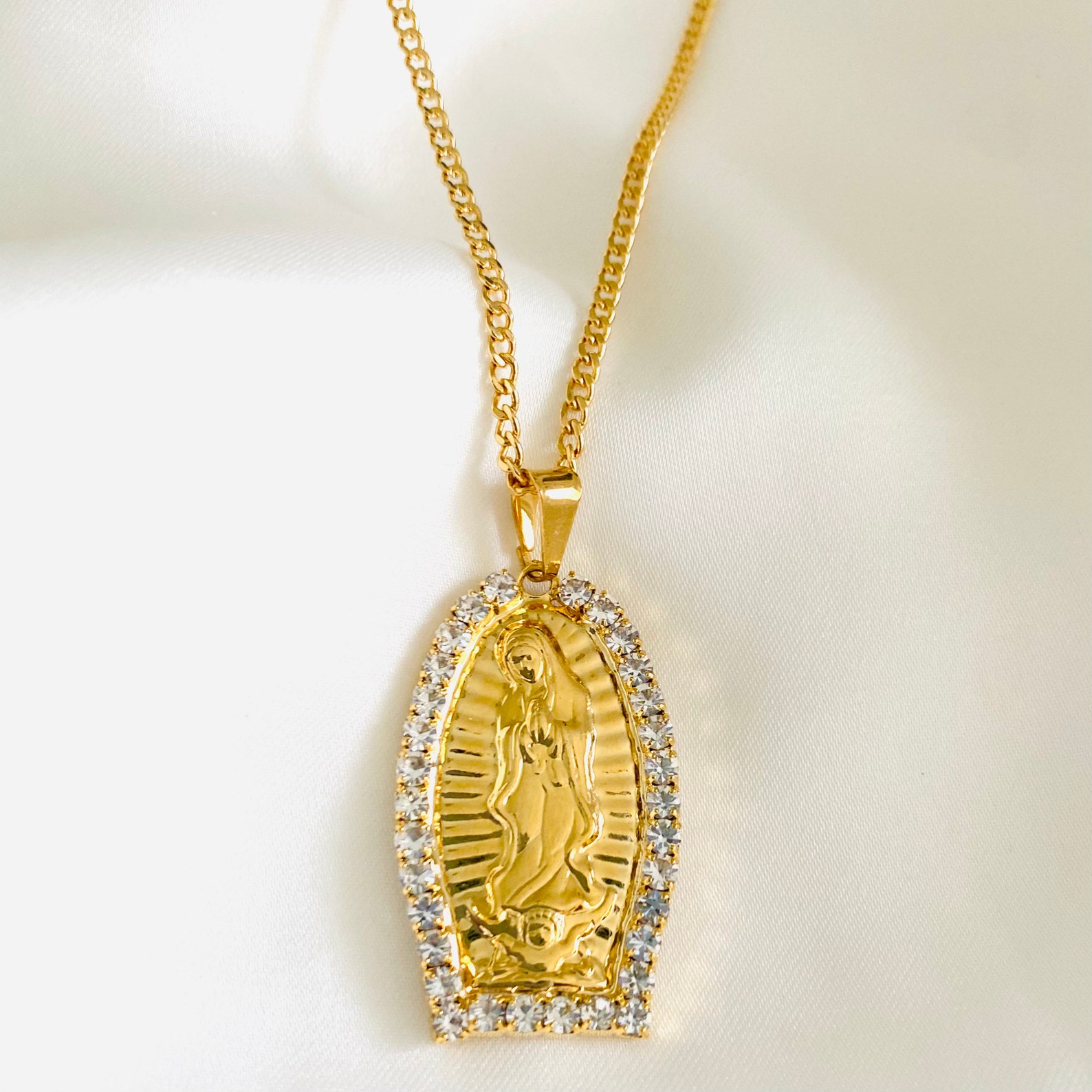 Our Lady of Guadalupe Necklace, Virgin Mary Necklace, 18k Gold Filled ...