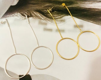 Circle Dangle Earrings, Drop Circle Earrings, 18k Gold Filled Drop Dangle Earrings, Silver Circle Drop Earrings, Elegant Earrings