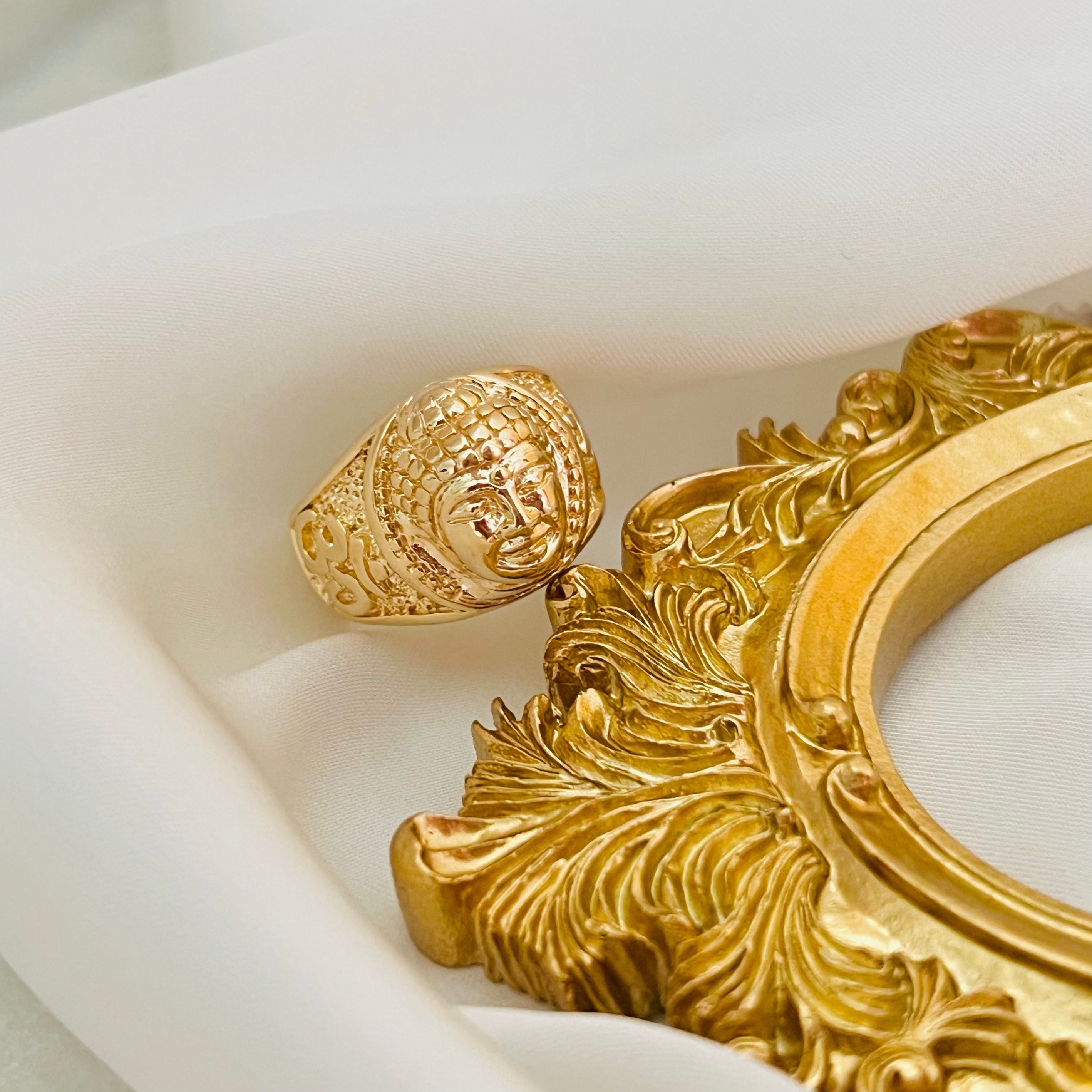 Anillo Ajustable De Buda Risueño – Jade Blanco O Verde, Chapado Oro 18k, Símbolo De Suerte Y Protección