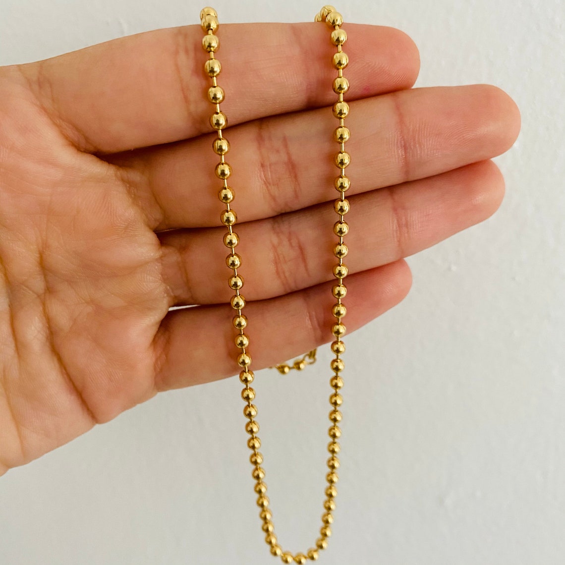 18k Gold Filled Beaded Chain Necklace Gold Bead Necklace Etsy