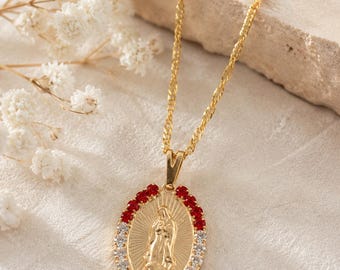 Our Lady of Guadalupe Necklace, 18k Gold Filled Guadalupe Necklace, Virgin Mary Necklace, Religious Jewelry, Catholic Gifts, Gift for Her