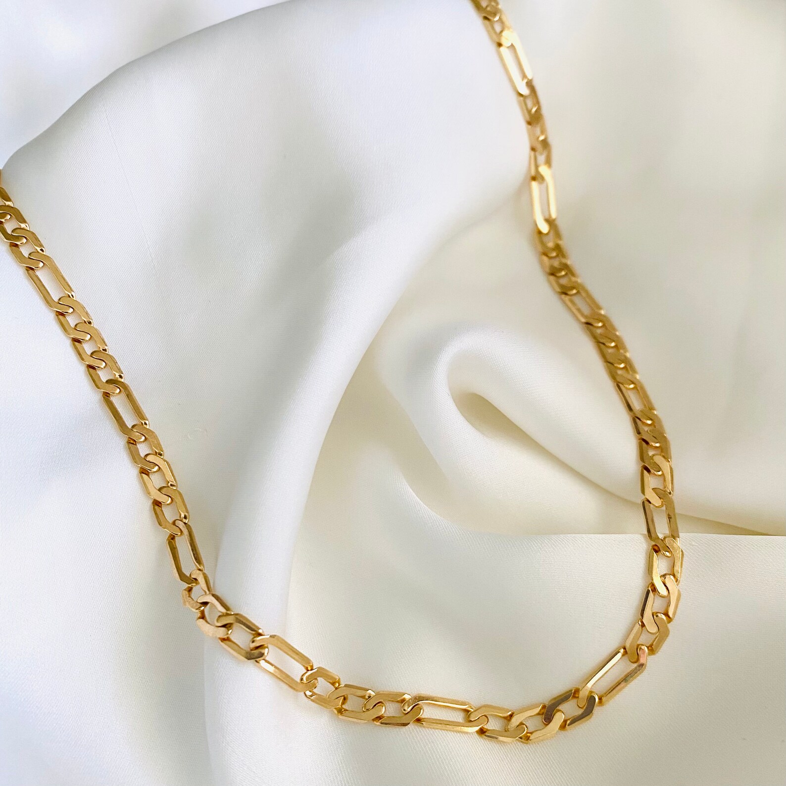 18k Gold Filled Flat Figaro Chain Necklace Gold Figaro Chain Etsy UK