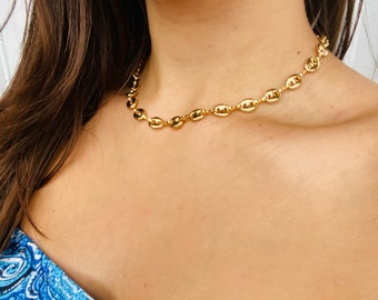 Puffed Mariner Chain Necklace, 18k Gold Filled Link Necklace,  Mariner Anchor Link Chain, Thick Gold Chain, Layering Necklace