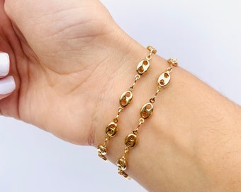 Puffed Mariner Link Bracelet, Gold Filled Link Bracelet, Gold Puffed Bracelet, Mariner Link Bracelet, Layering Bracelet