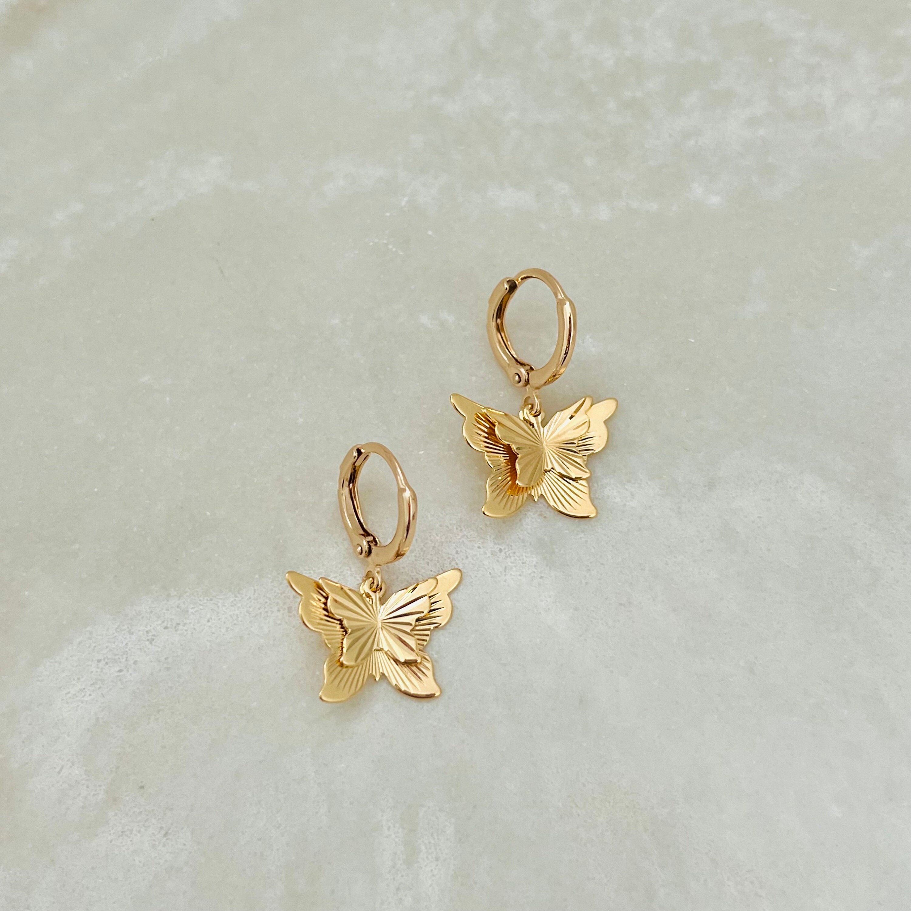 thumbnail image 2 of Gold Butterfly Hoops, Butterfly Earrings, Gold Filled Butterfly Mini Hoops, Butterfly Dangle Earrings, Huggie Hoop Earrings 2 of 14