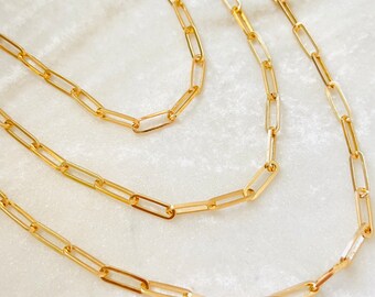 Gold Paperclip Chain Necklace, Layering Necklace, Thick Link Necklace, Gold Filled Rectangle Link Necklace,  Layering Necklace