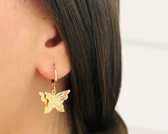 thumbnail image 2 of 9ct Gold Filled Butterfly Dangle Earrings – White CZ, Rose Gold, Leverback BE889 2 of 4