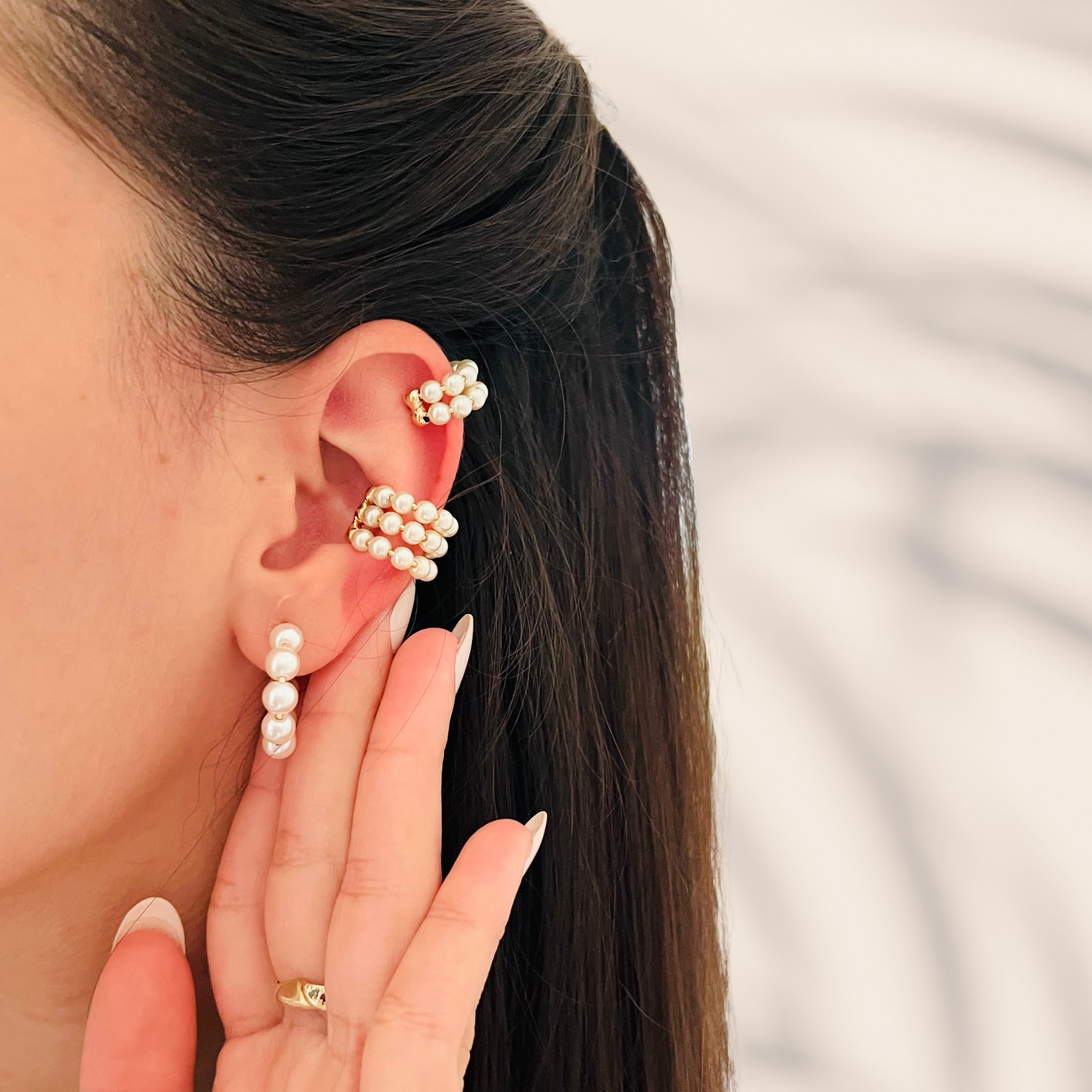 イヤリング Teardrop Pearl Crystalline Ear Cuff(Set) matrix-ear-cuff--set-(3)--