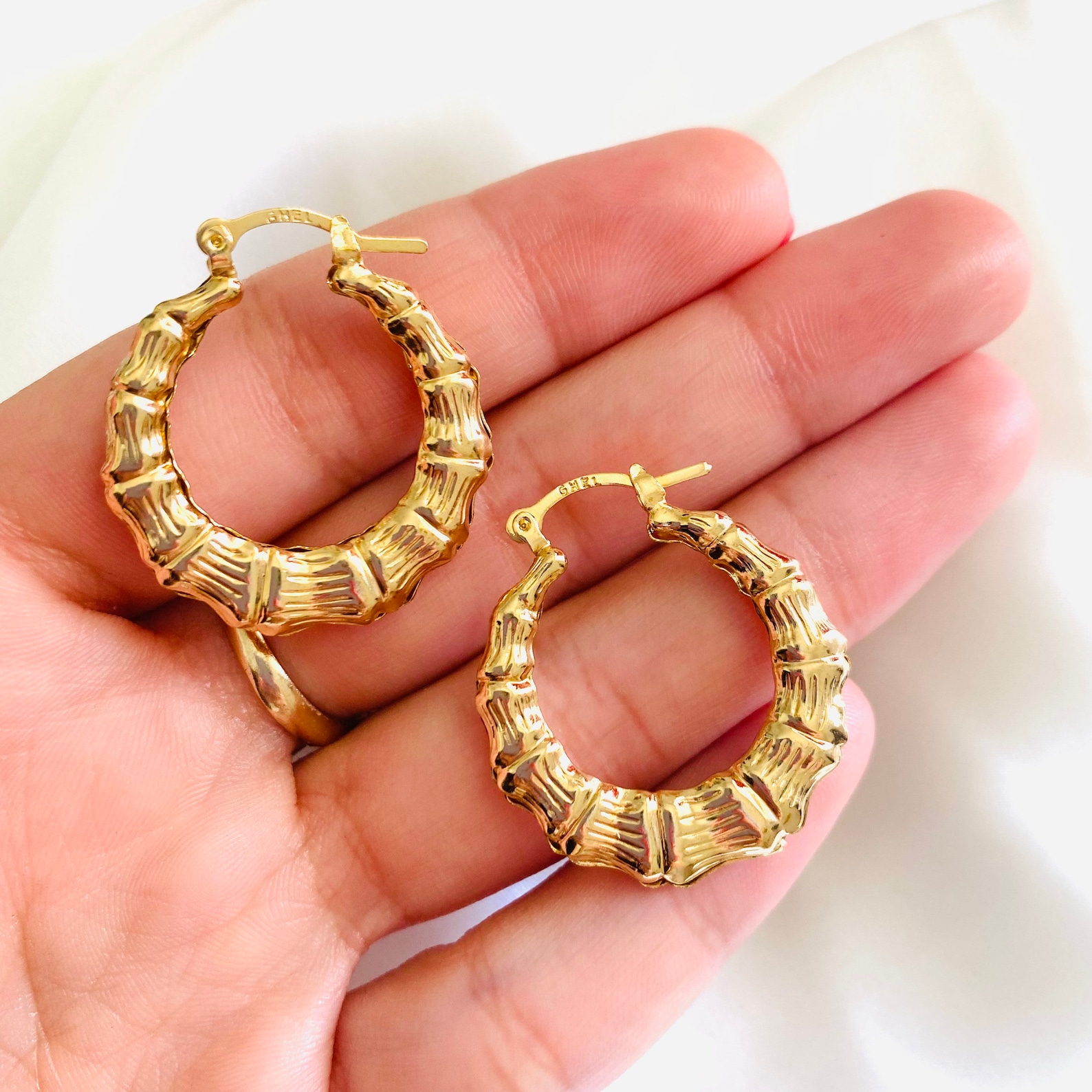Gold Bamboo Hoop Earrings 18k Gold Filled Bamboo Hoops Etsy