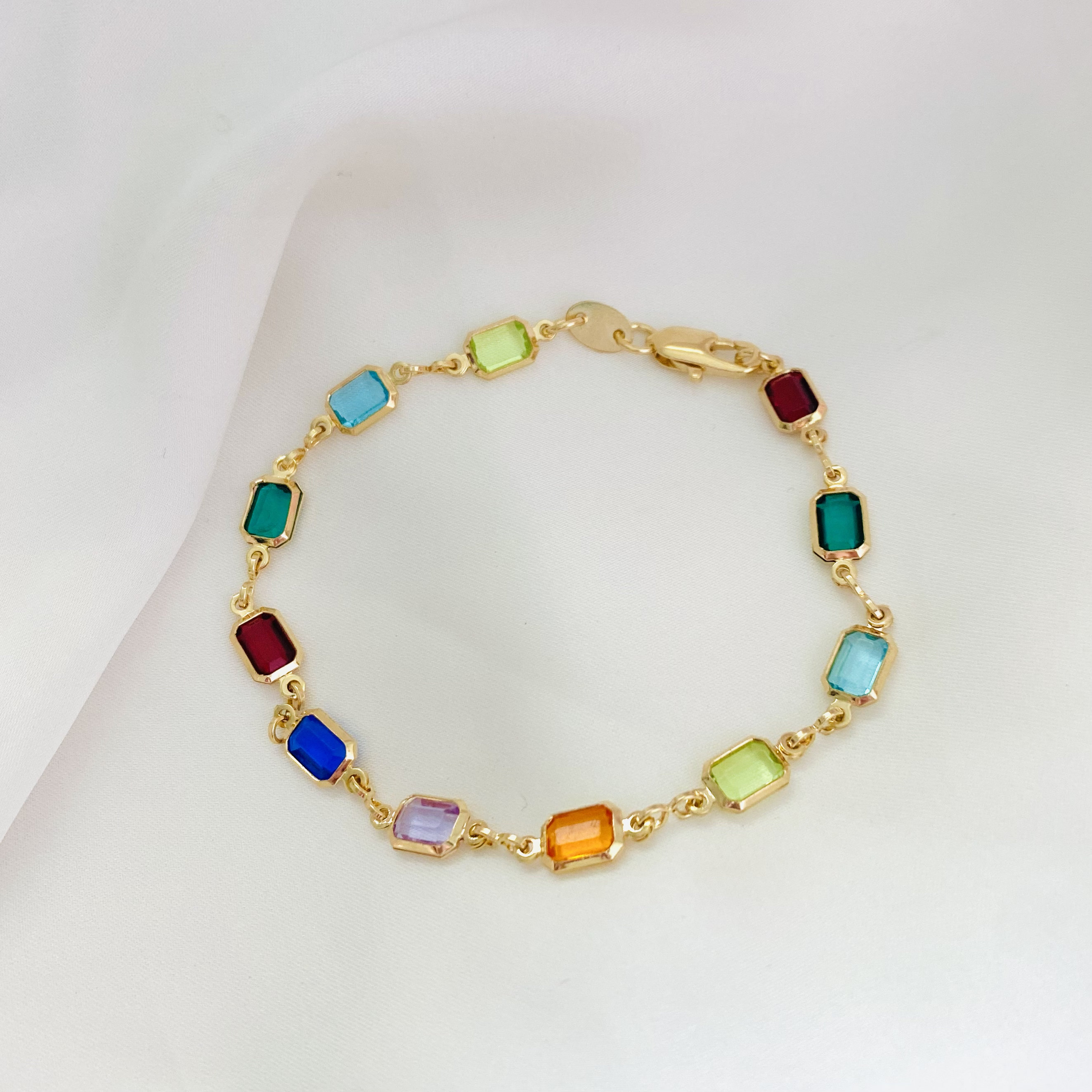 Multicolor Stone Anklet, Rectangular Cubic Zirconia Stone Anklet, 18k ...