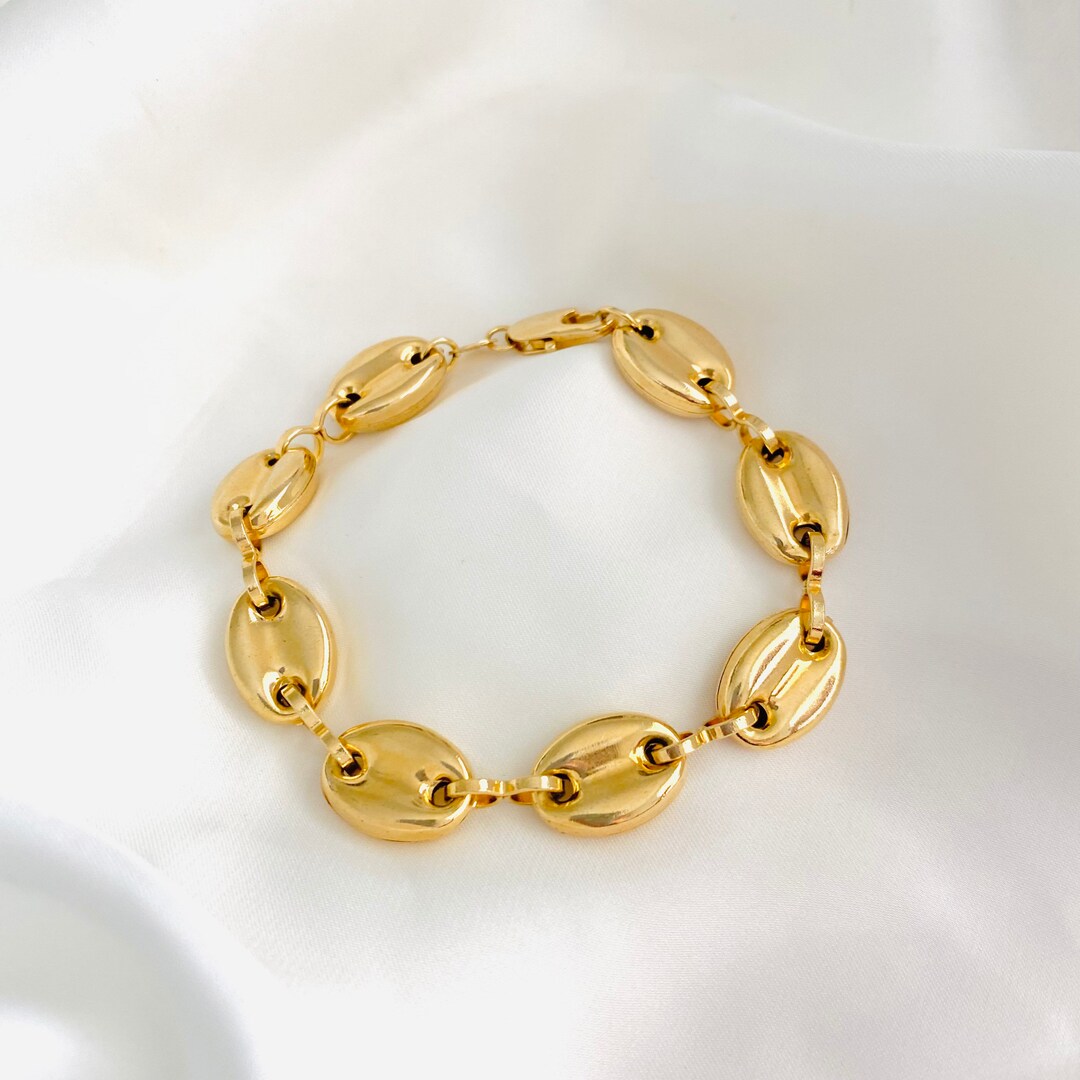 18K Gold Plated 925 Sterling Silver 6mm Puffed Mariner Chain Link Bracelet – Made In Italy