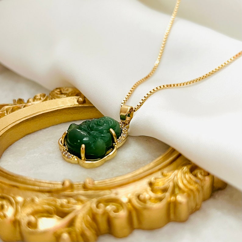 Buddha Necklace, Jade Buddha Necklace, Buddha Pendant, Gold Filled Necklace, Unisex Necklace, Spiritual Gift, Meditation Gift image 4