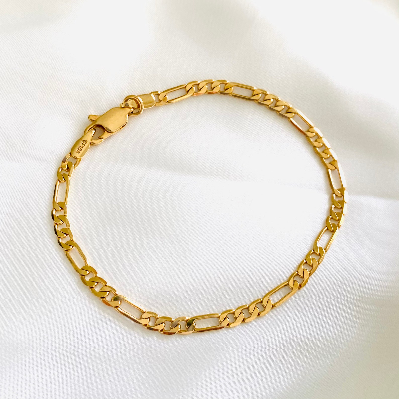 Gold Figaro Chain Bracelet 18k Gold Filled Figaro Bracelet - Etsy