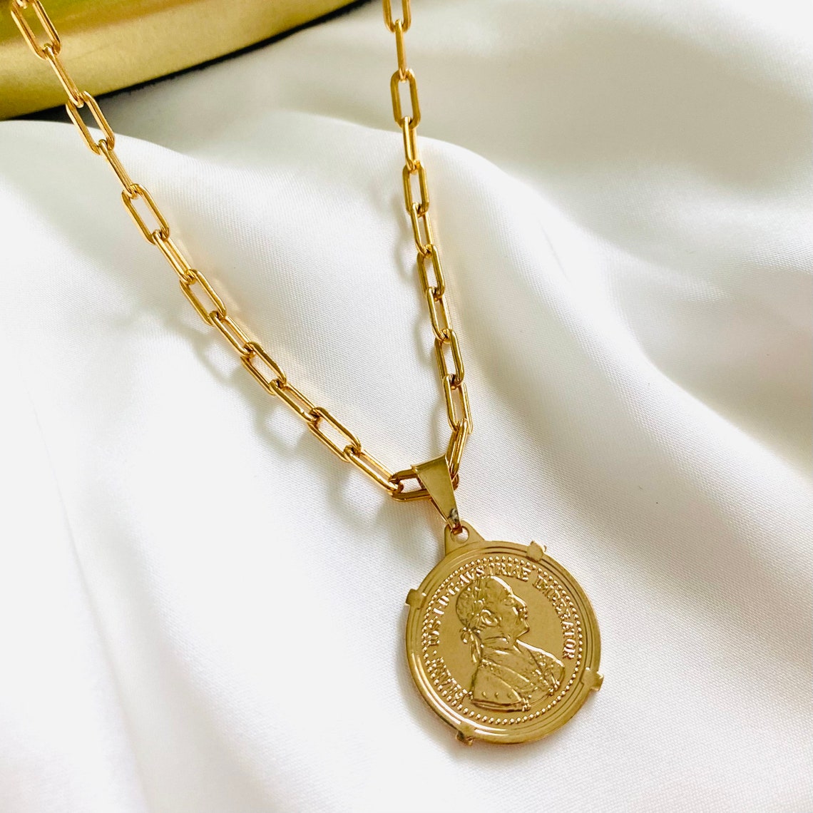 18k Gold Filled Paperclip Coin Necklace Coin Necklace Gold Etsy