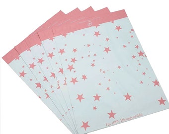 12" x 15" Biodegradable Mailers, 50pcs, Compostable, Shipping Bags, Pink Poly Mailer, Mailer Adhesive Strip, Pink mailers (Stars)