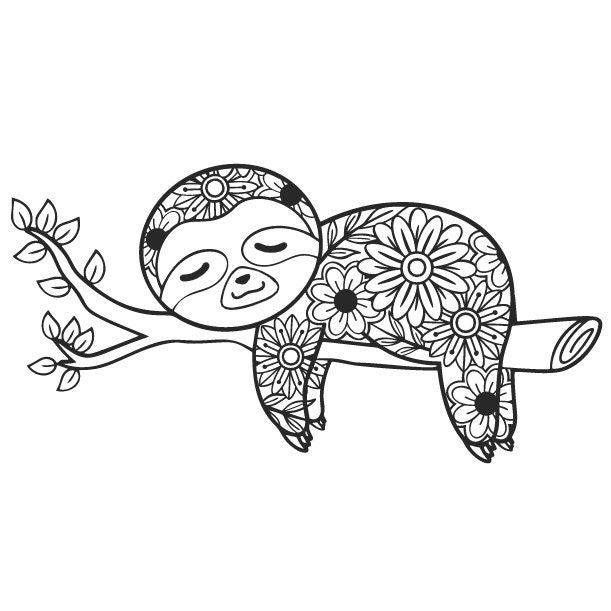 SVG file Sloth in Tree Mandala with Flowers Sleeping Slow and Easy An…