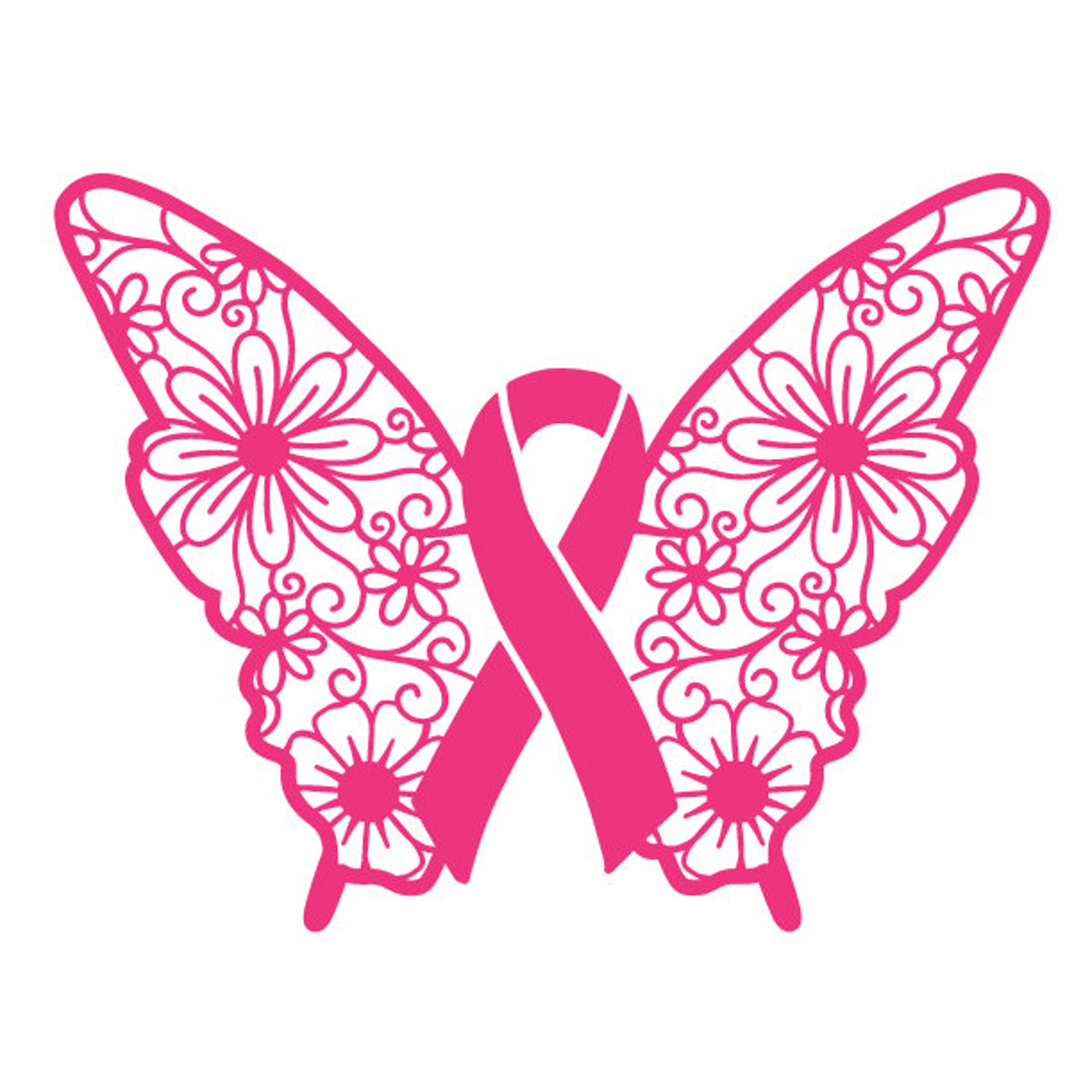 Butterfly Cancer Ribbon Svg Floral Cancer Ribbon Svg Cancer Ribbon ...