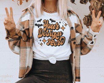 Bella Canvas 3001 Mockup | Bella Canvas White | Halloween Mockup | Autumn Mockup | Fall TShirt Mockup | Boho Mockup | Fall Mockup